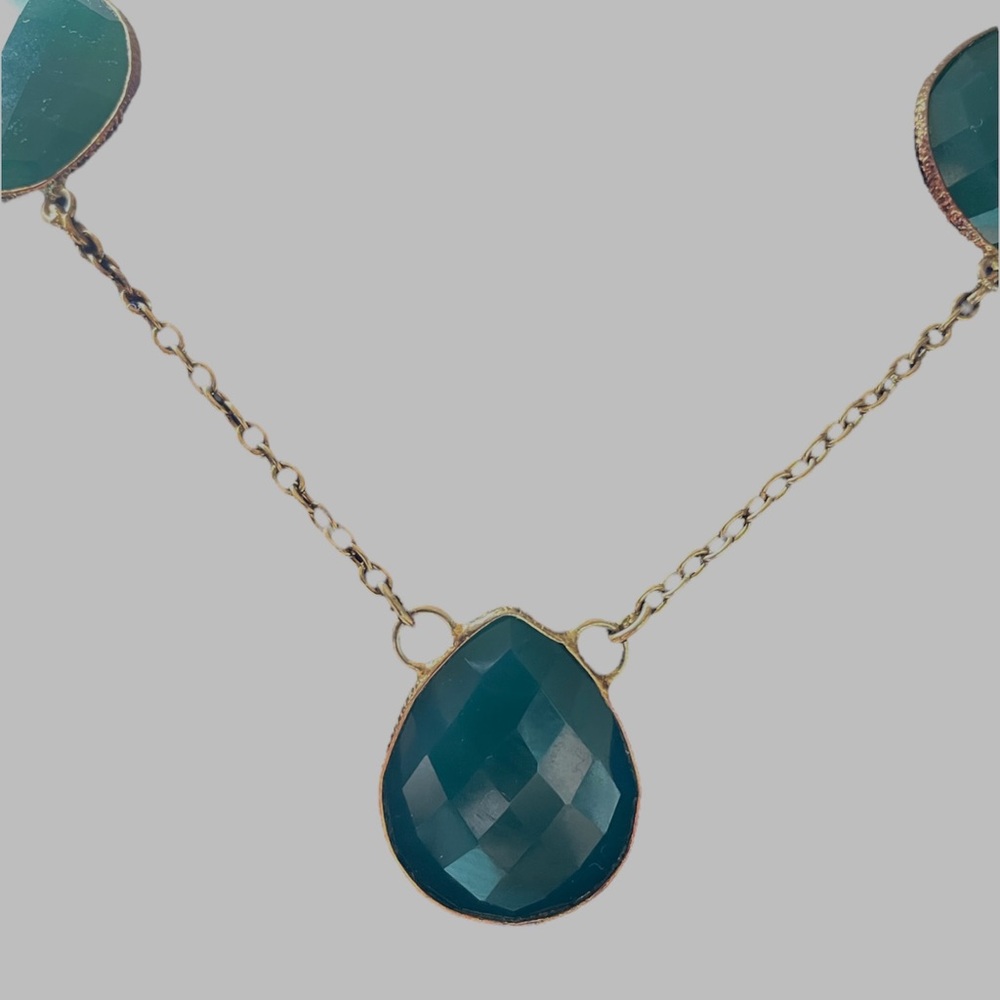 ★ Saachi | Green Onyx Triple Stone 18” Necklace, 18K Gold Plated ★